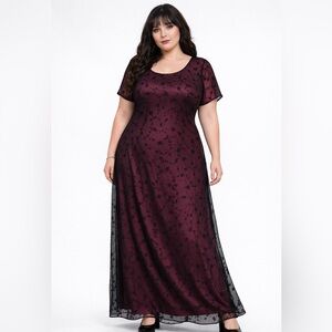 Vtg 90s Y2K Pink black gothic lace overlay maxi prom dress Plus 20W Whimsy Goth